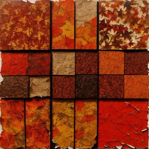 textured torn paper collage art. Autumn, orange, red, brown ...