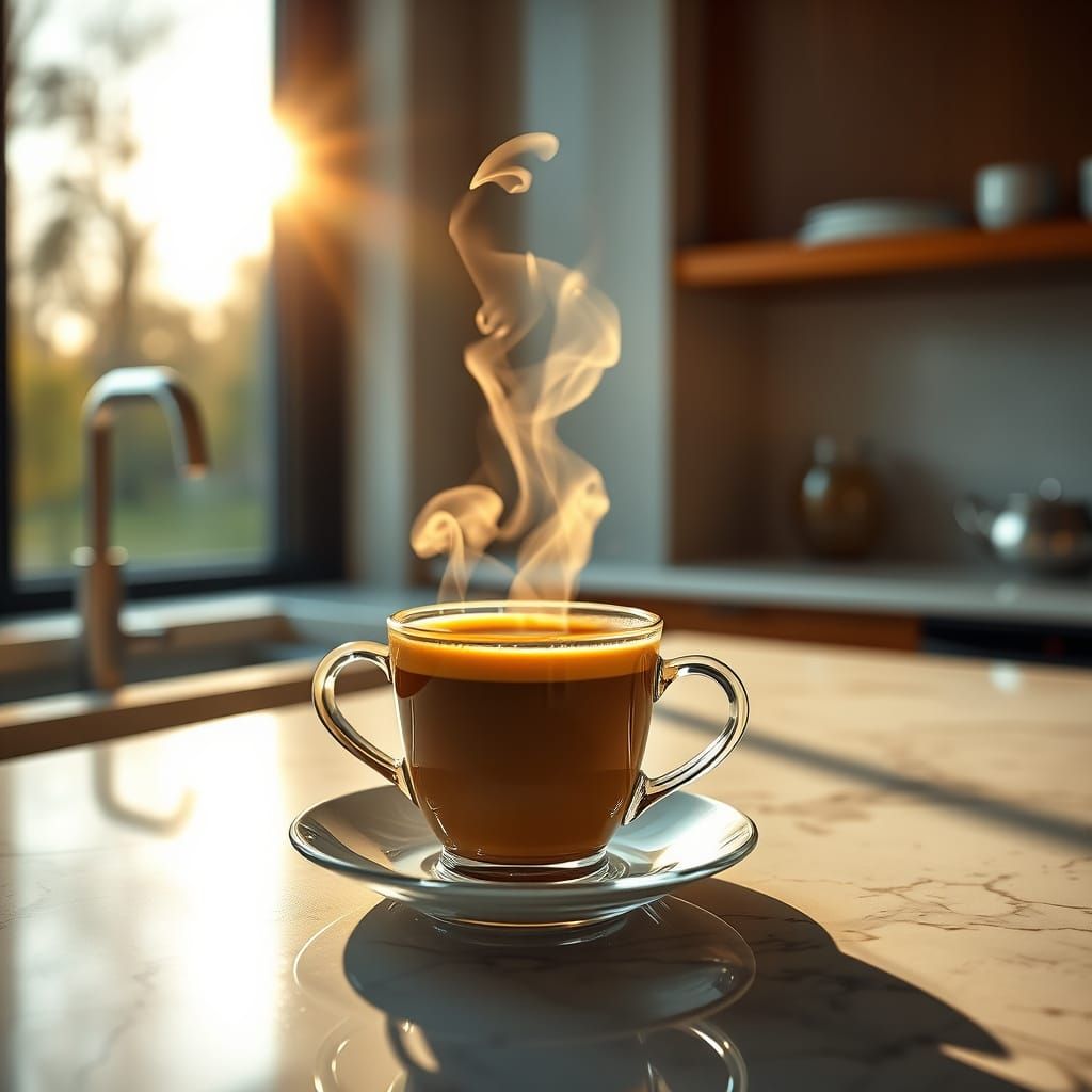 Luxurious Morning Espresso Captured in Golden Sunlight