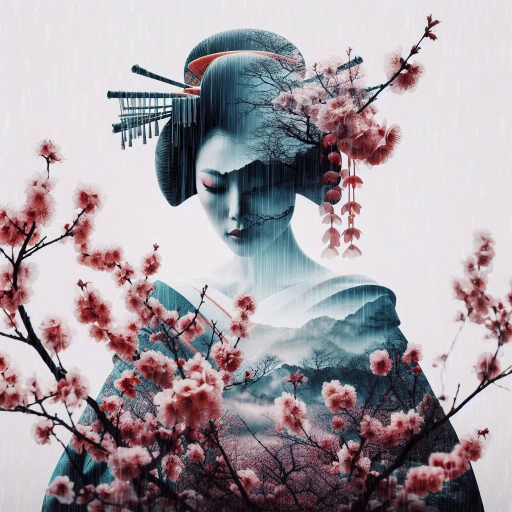 double exposure beautiful fantasy DALL-E 3 portrait landscap...