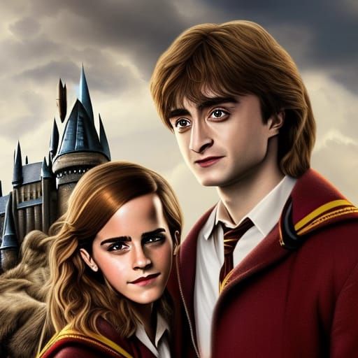 Hogwart: Hermione Granger and Harry Potter🫶😍 - AI Generated Artwork ...