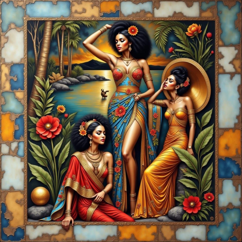 Vibrant Mauritius Paradise in Oil Painting Style