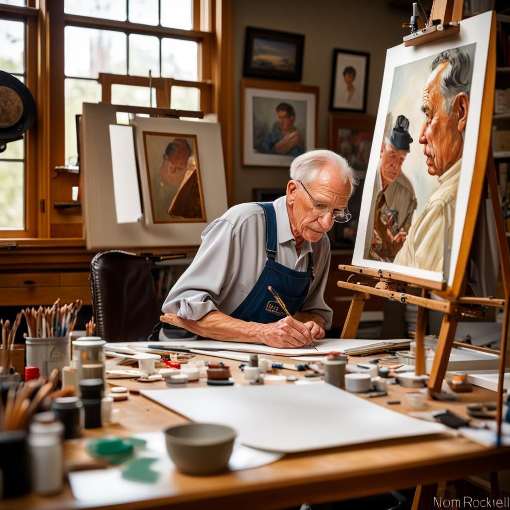 Norman Rockwell in his studio