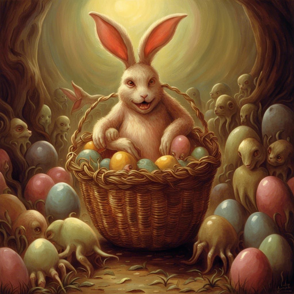 Easter Bunny with a Basket full of Horror - AI Generated Artwork ...