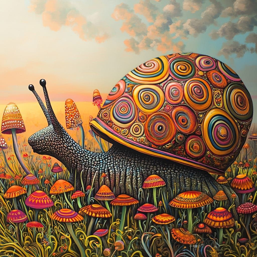 Psychedelic Snail & magic mushrooms