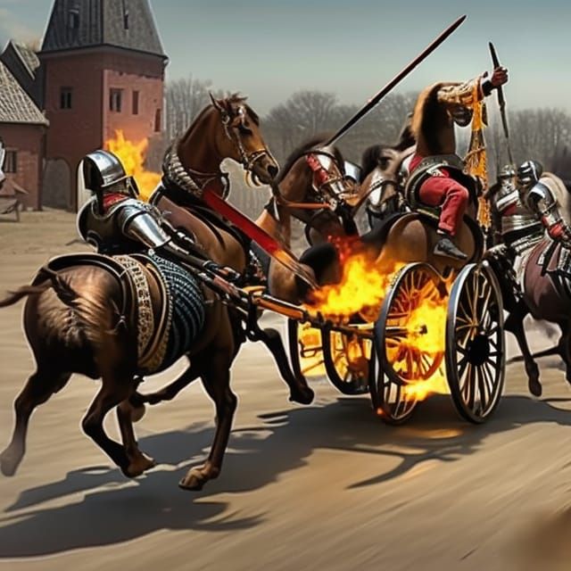 Medieval warrior cart pursuit with a masterpiece, 8k resolut...
