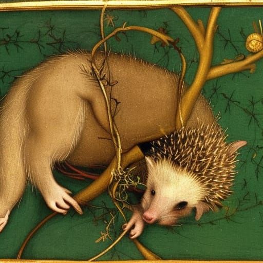 Hedgehog, like a goat, entangled in a vine 
By Hans Holbein,...