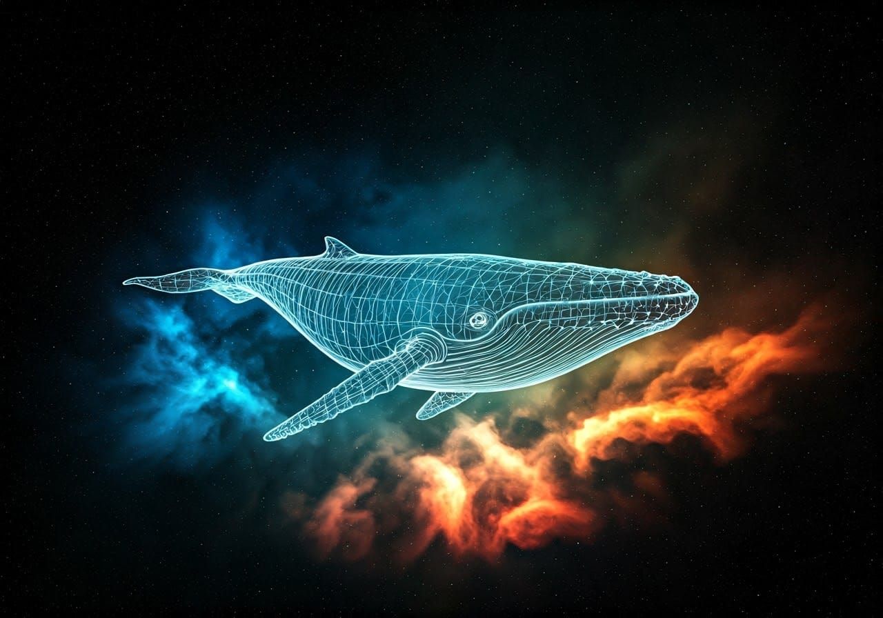 Holographic whale swimming in space  by @Superbear