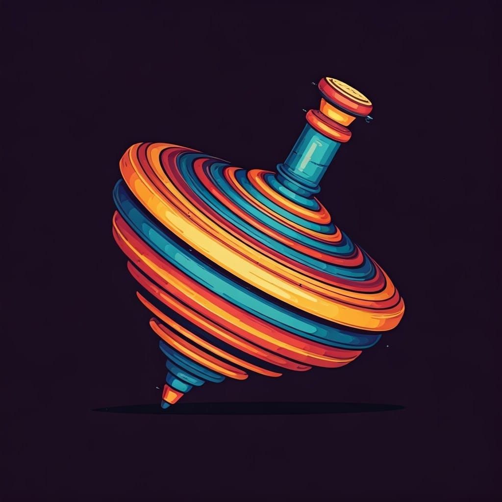 Vibrant 3D Vector Spinning Top in Whirling Motion