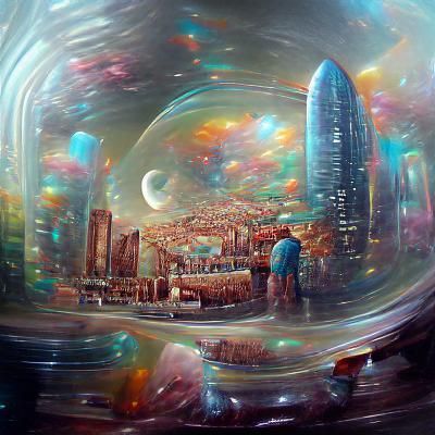 A city in a bubble oil painting by James Gurney