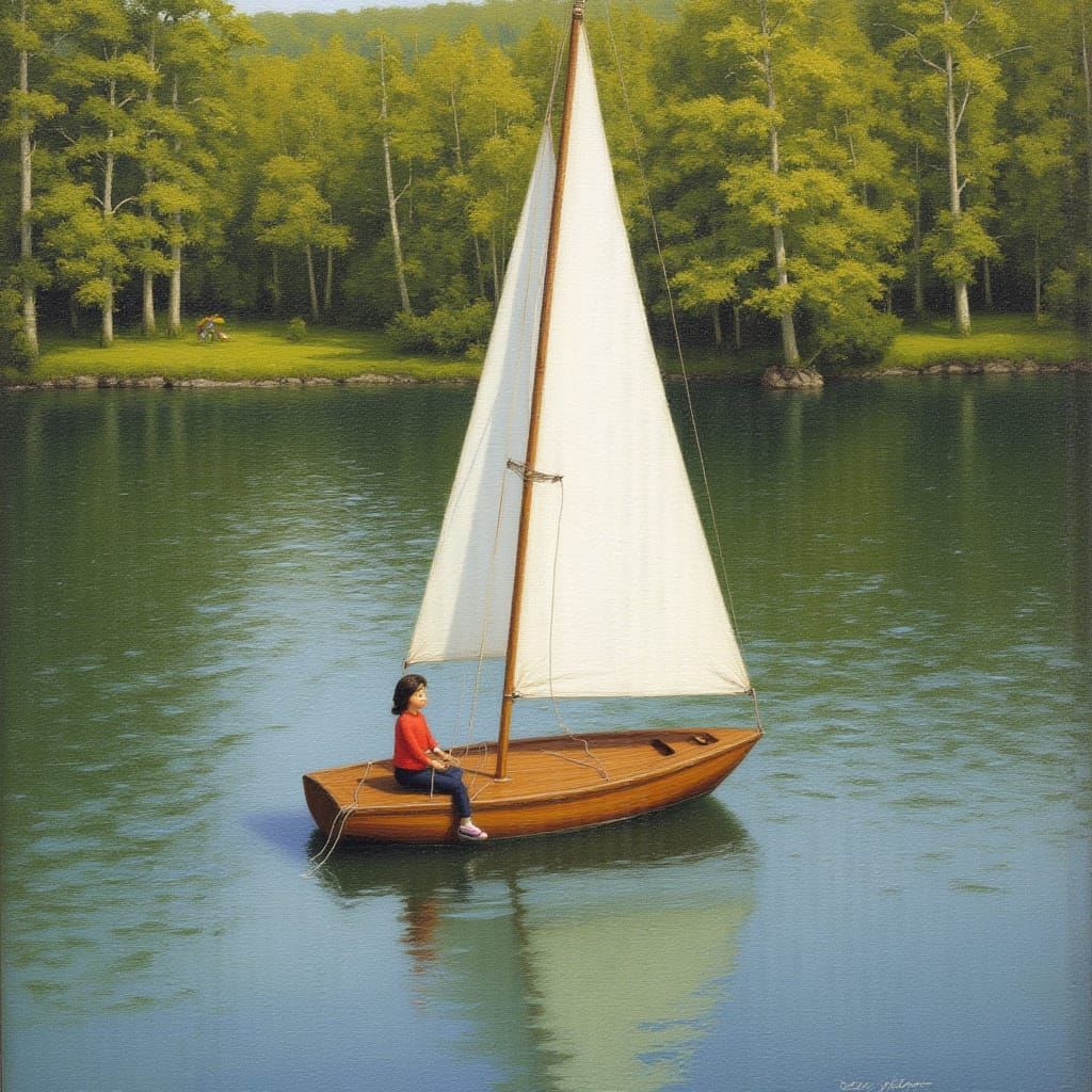 Small sailboat on a lake, with reflections. <lora:Earth and simplicity:1.0>