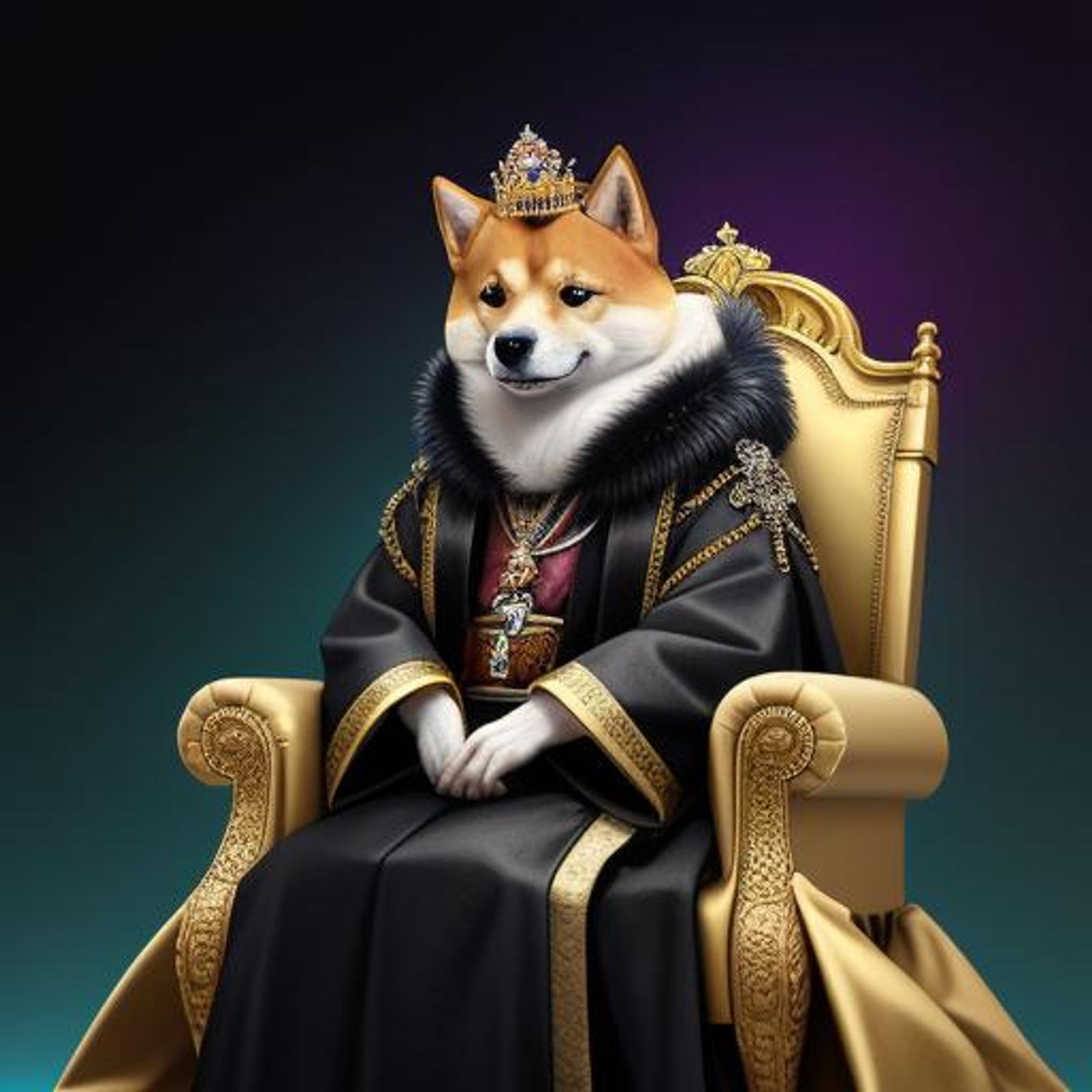 Shiba Inu wearing crown sitting on throne - AI Generated Artwork ...