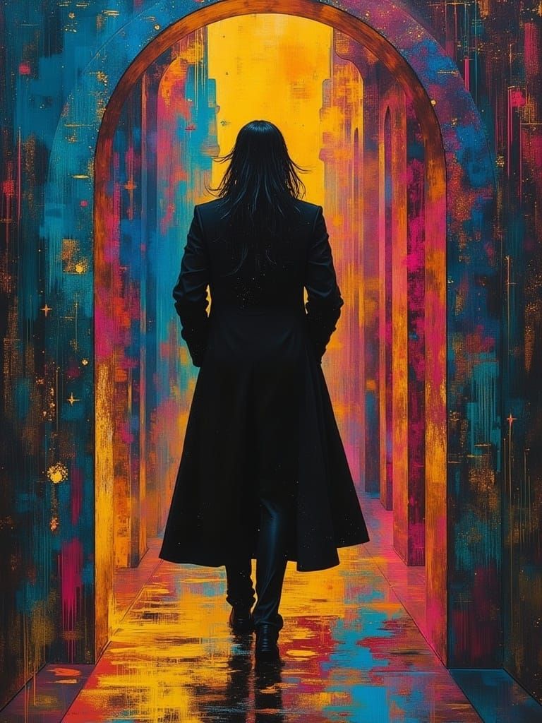 <lora:MisanthropyRemix:1.0> man with long dark hair by Luis Royo Thomas Kinkade WLOP Tim Walker Guido Borelli Van Gogh post impressionist mo...