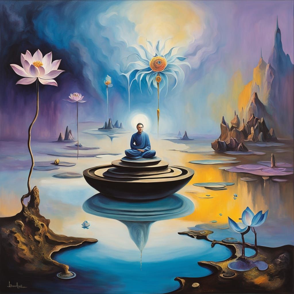 Surreal Oil Painting of a Lotus Flower in a Dreamlike Atmosp...