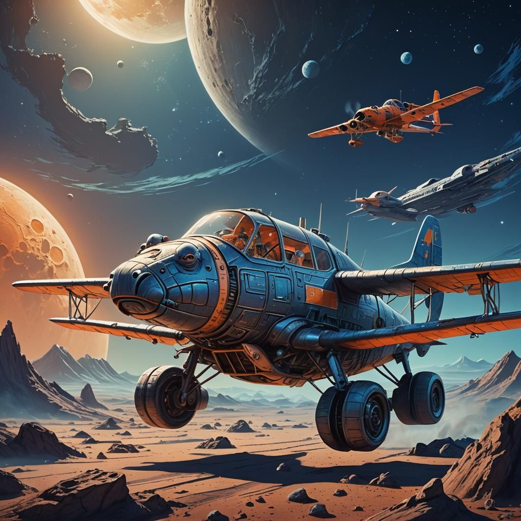Hippo Pilot Soaring on the Moon in Fantasy Art