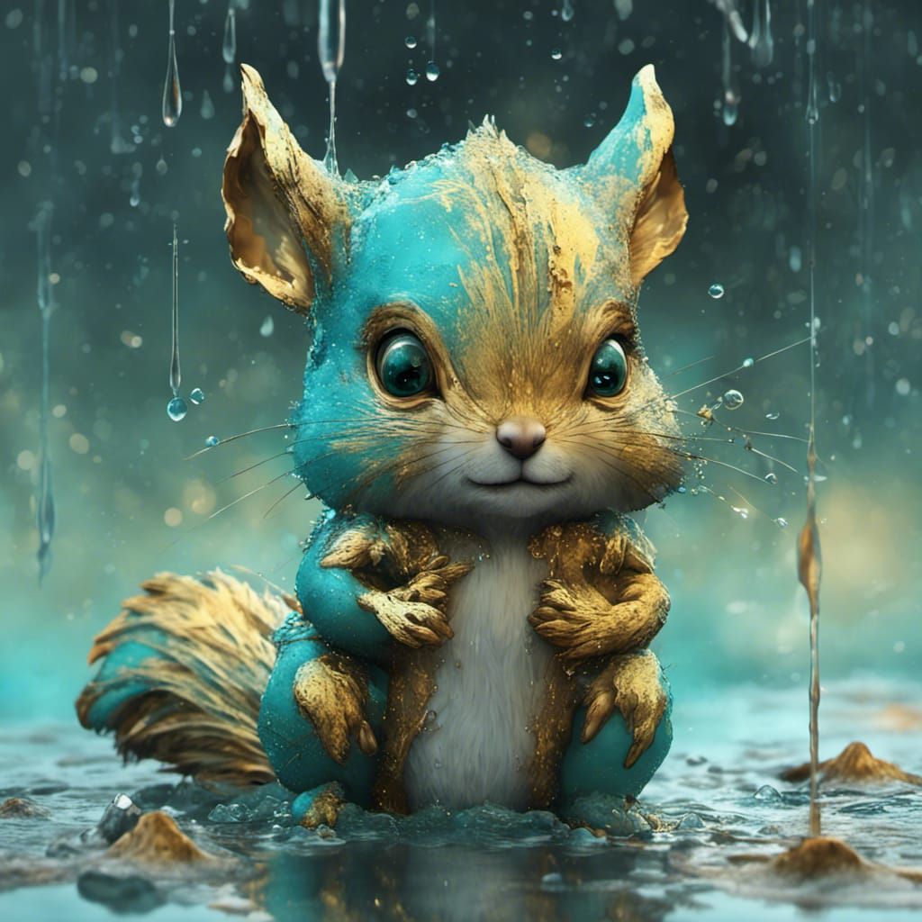 Cute squirrel in the rain - AI Generated Artwork - NightCafe Creator