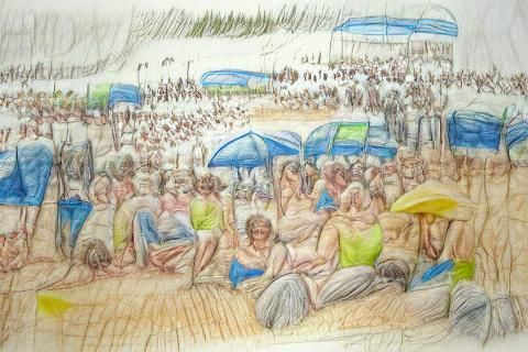 Summer beach pencil drawing Art Print  Barewalls Posters  Prints   bwc6865398