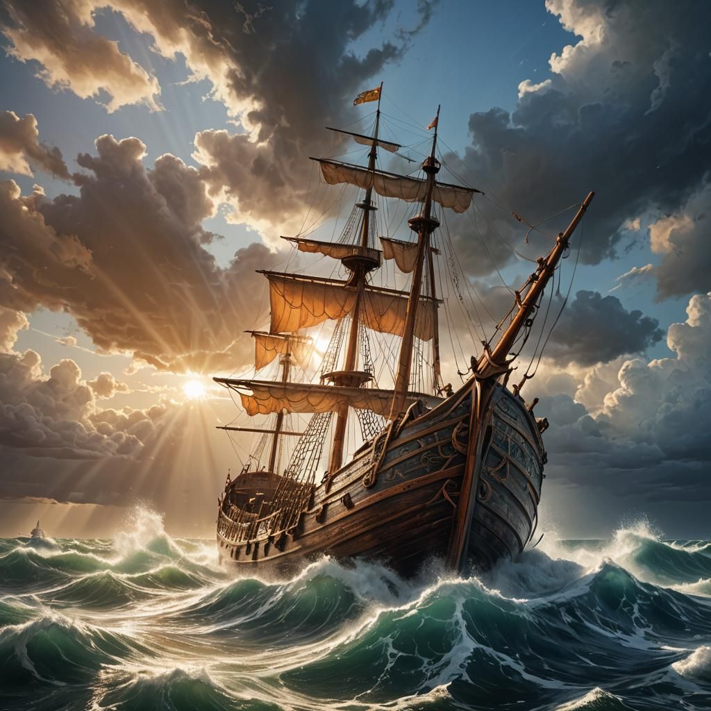 Stormy Atlantic Ocean, Viking boat  by @Tamix27