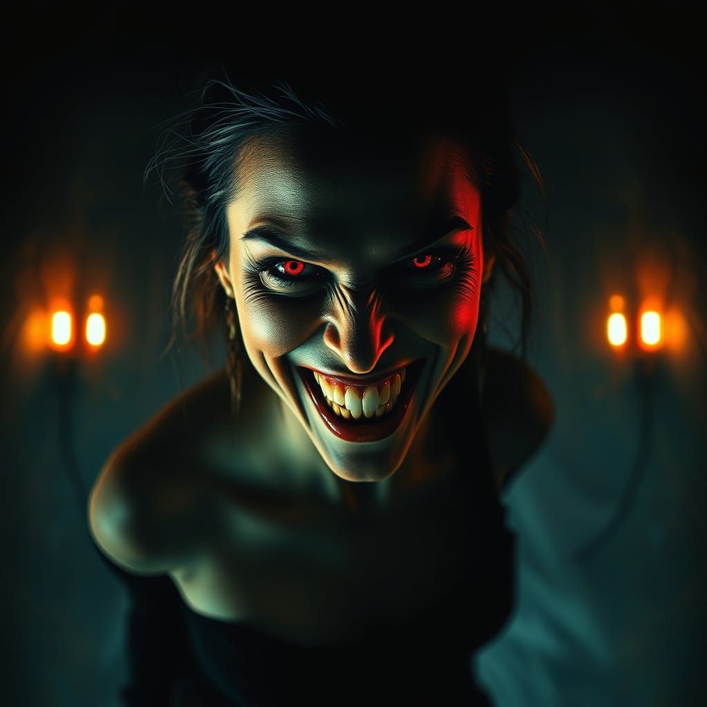 Gothic Vampire Woman in Dark, Haunting Atmosphere