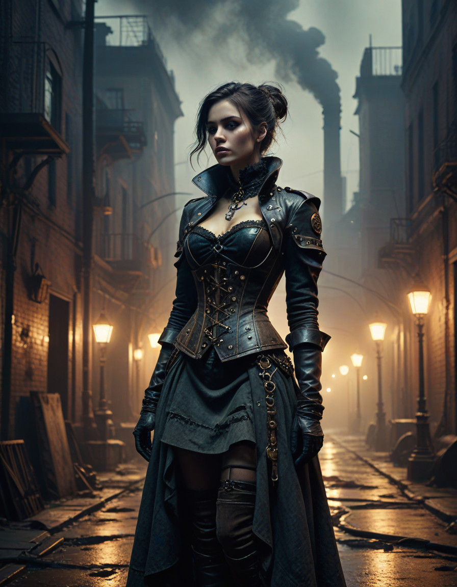 Grunge Rebel in Steam-Era Alleyway