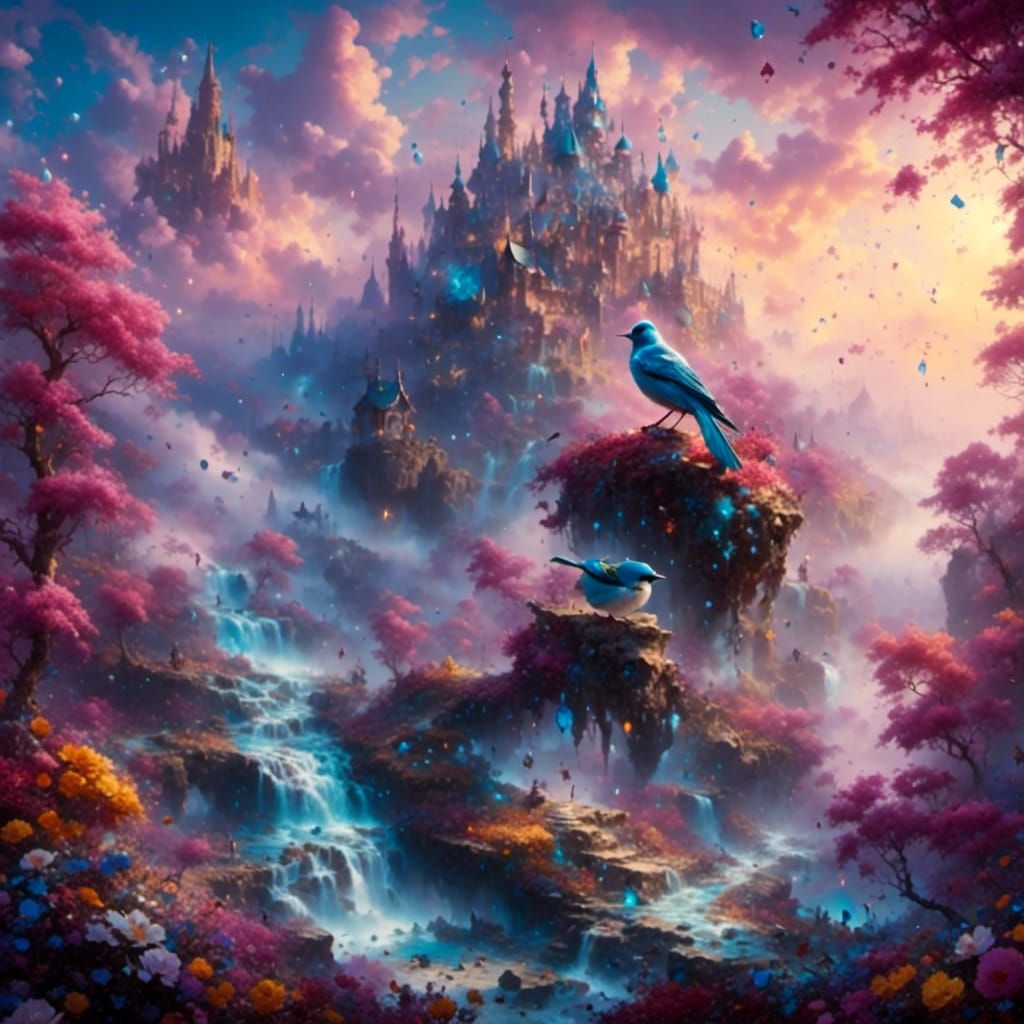 Birds wearing crystal in a fictional world.   by @Storywriter Annie