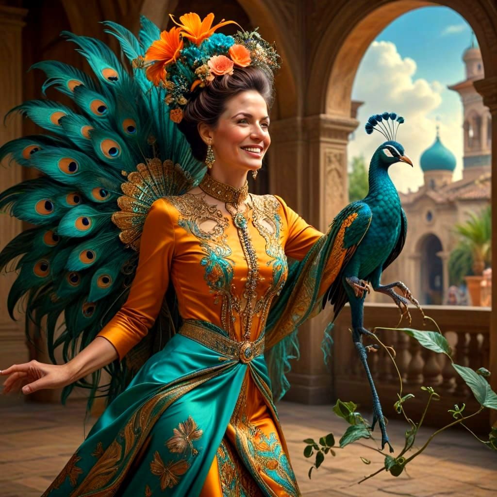 Vibrant Hyperrealistic Portrait of Happy Lady in Whimsical S...