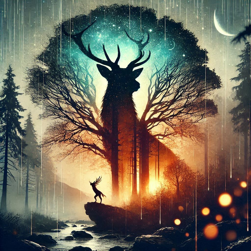 double exposure beautiful fantasy DALL-E 3 portrait landscape..