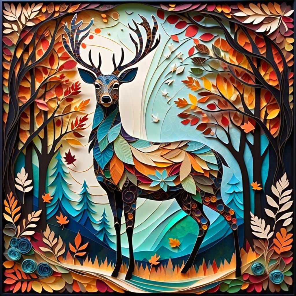 A deer made of paper leaves  by @Ramoneses
