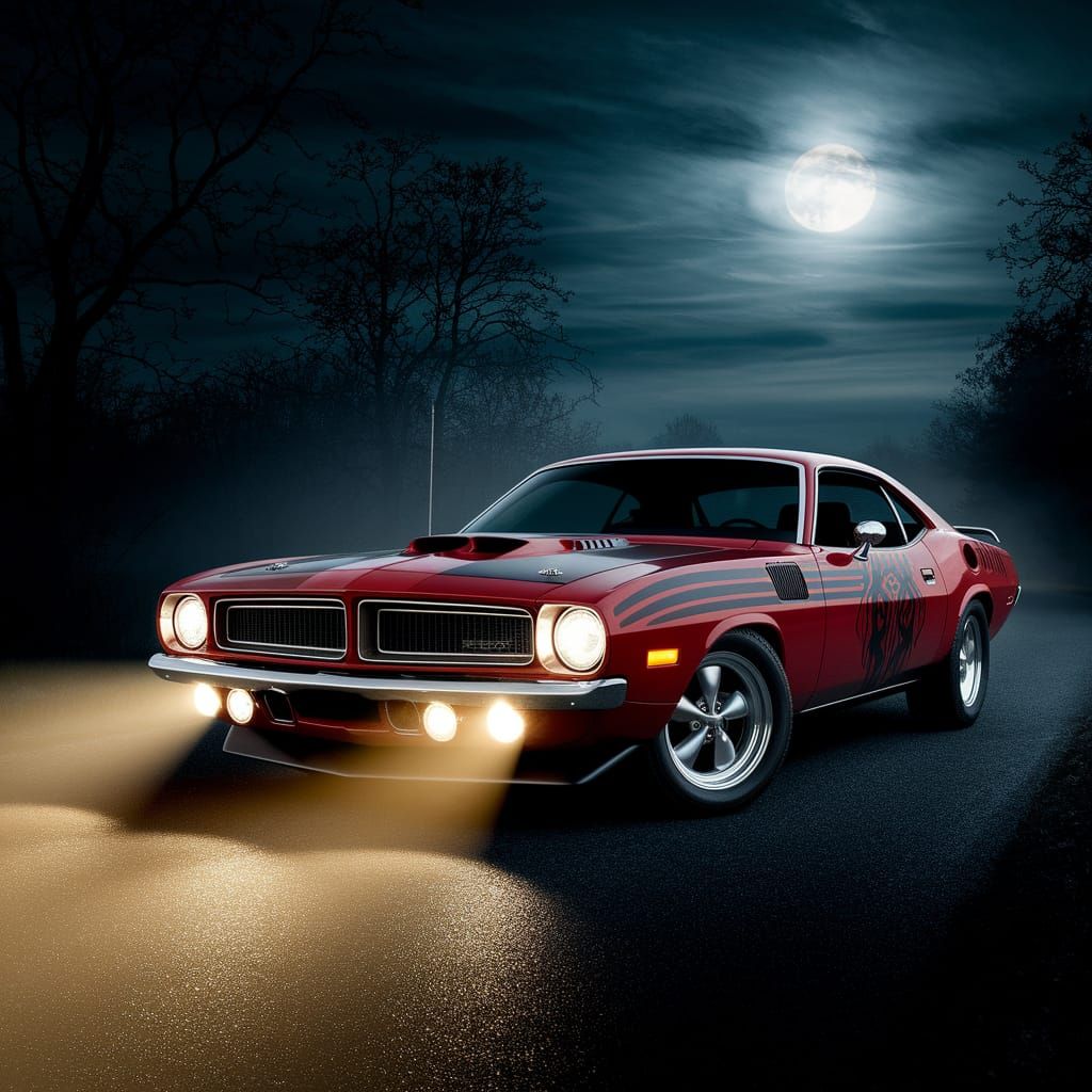 Midnight Chrome Beast in Foggy Landscape