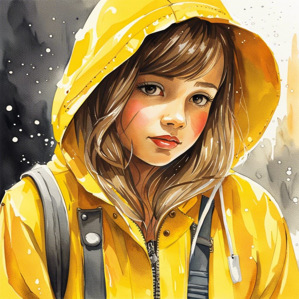 A girl wearing a yellow raincoat