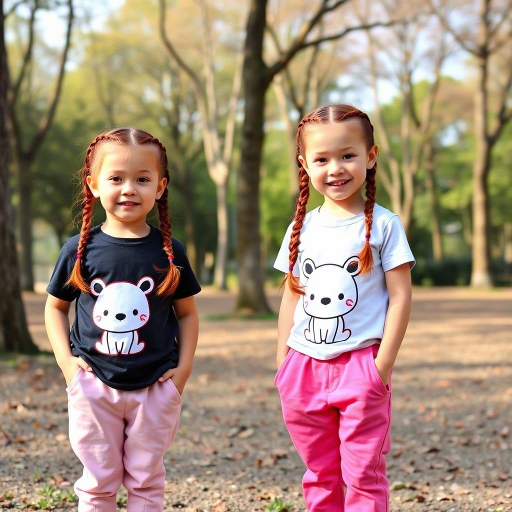 Twins with Braids in Park