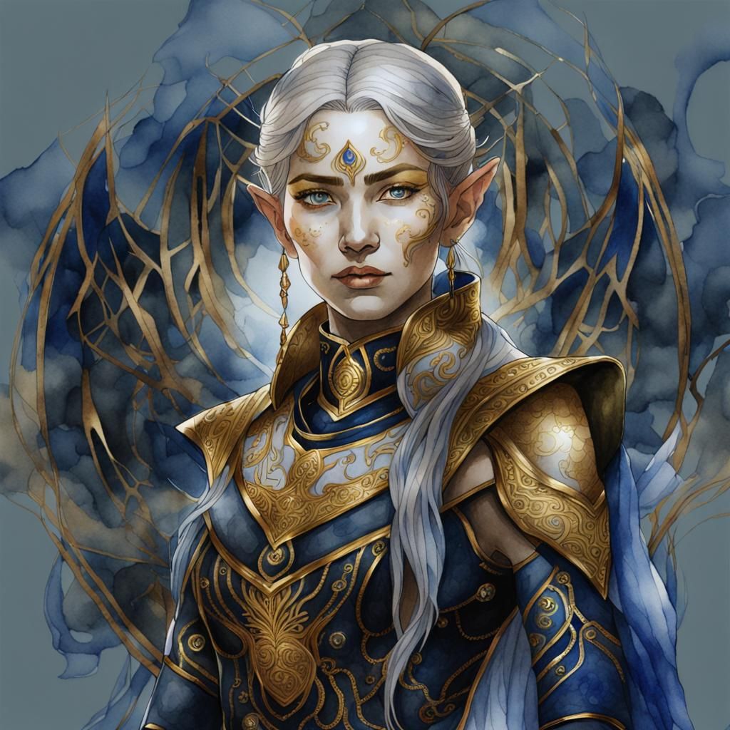 fine art portrait of the elf female warlord, she has a fanta...