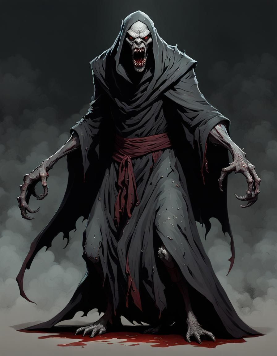 A full body shot of a sinister grey-skinned hunchback creatu...