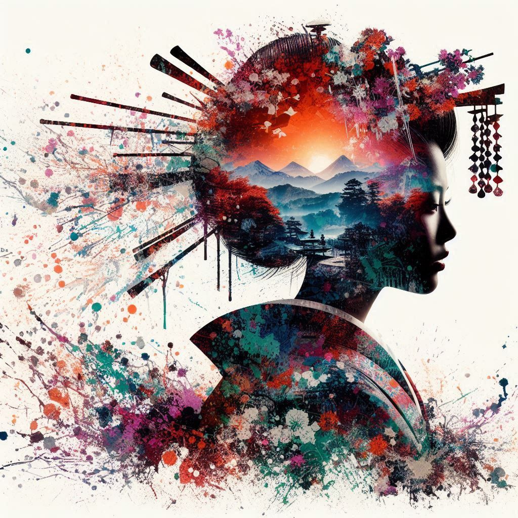 double exposure beautiful fantasy portrait landscape..