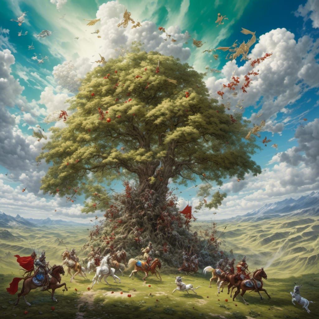 <lora:MeinaCafe:1.0> Grasslands, Blue, bionics, apple tree, ...