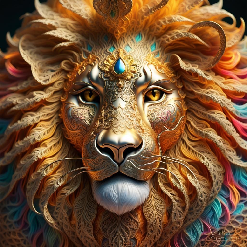 Majestic Lion Head with Chantilly Lace Texture