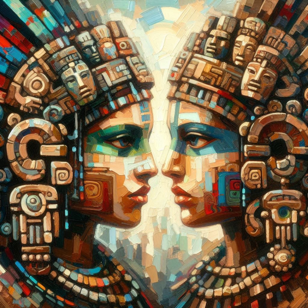 Pastose Acrylmalerei mit Maya-Frauen #1