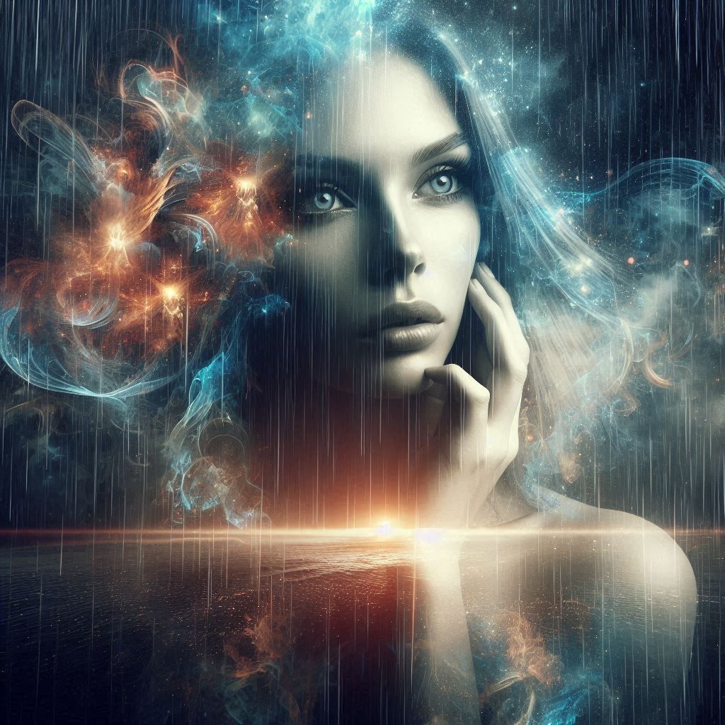 double exposure beautiful fantasy DALL-E 3 portrait landscape..