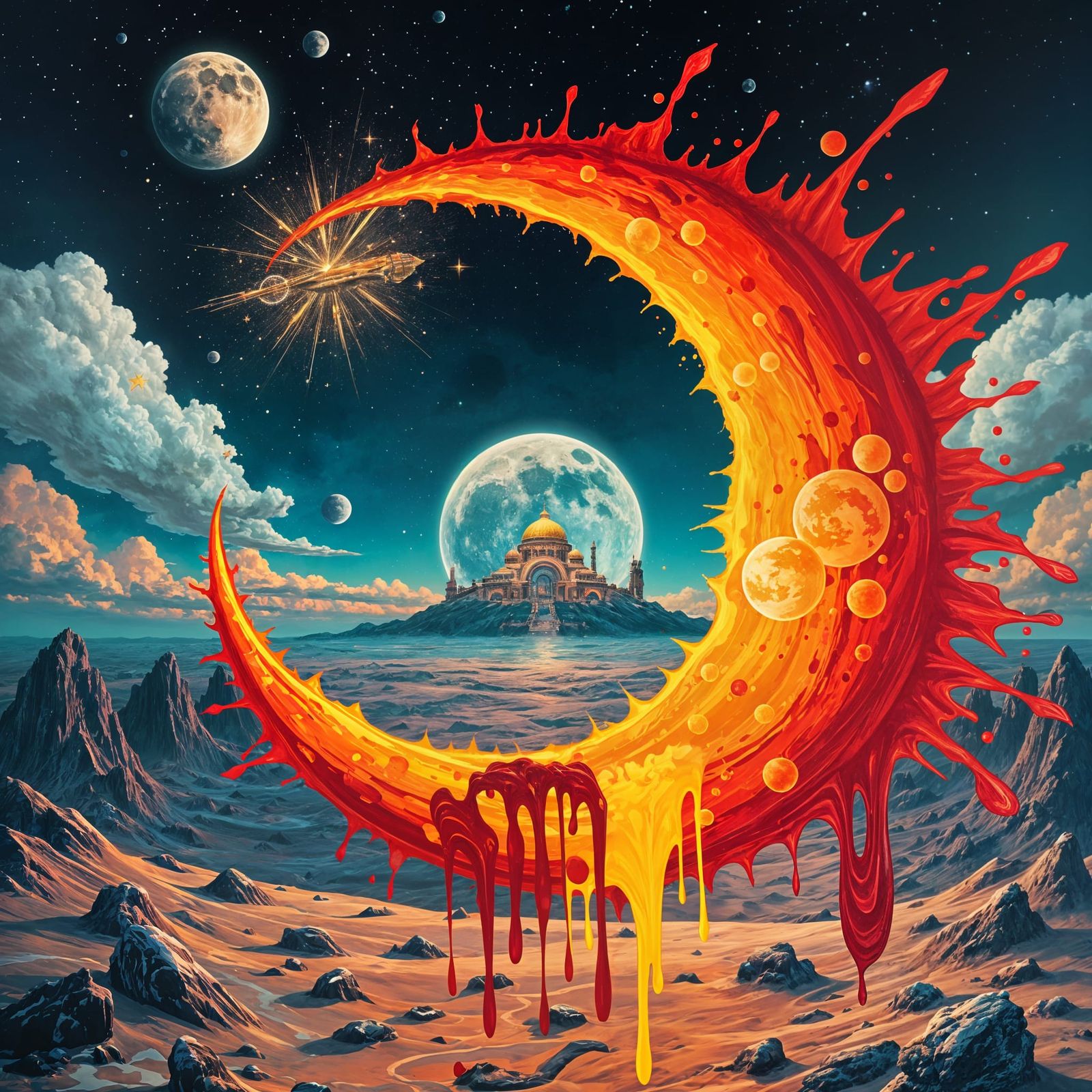 Crimson Splash - Crescent Moon Silhouette Reveals Post-Apoca...