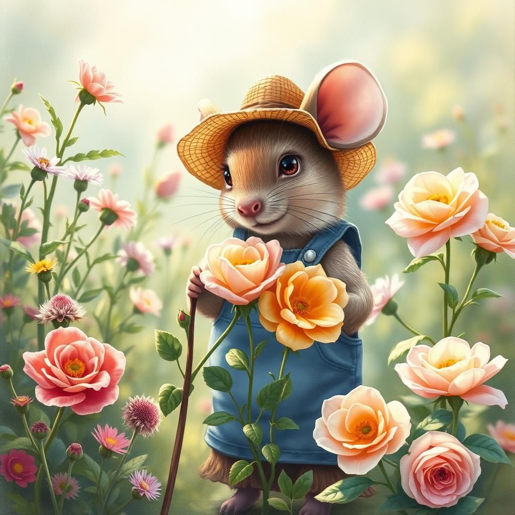 Gardener mouse in the garden suitable spring atmosphere,a ta...