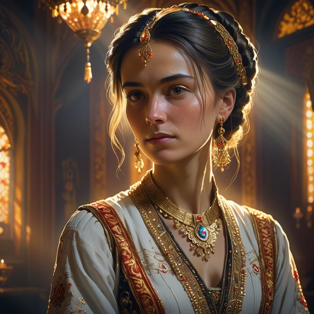 Serbian Woman Portrait in Ornate Room