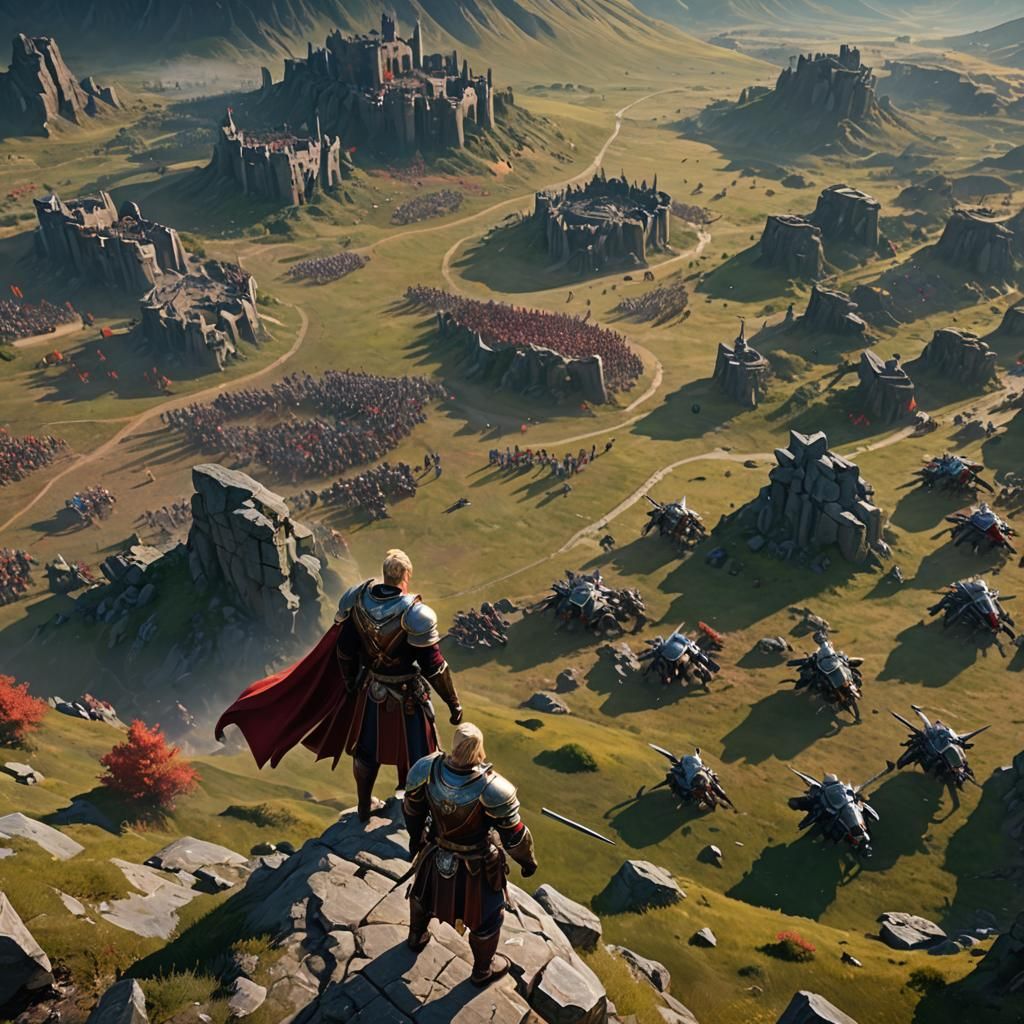 High fantasy epic male war general, short blond hair, goatee, scenic battlefield background, high detail, high quality, correct anatomy, 8k...