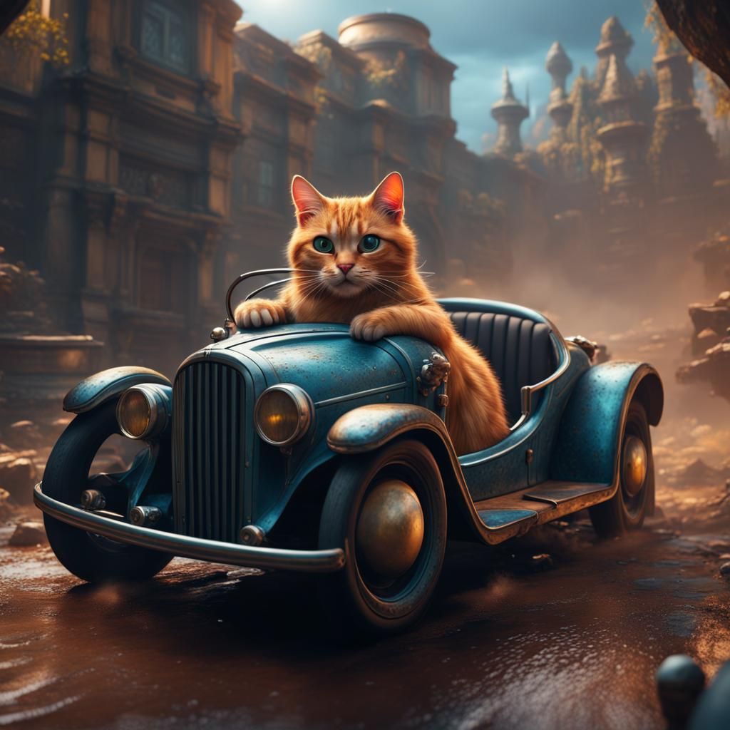 Cat driving car