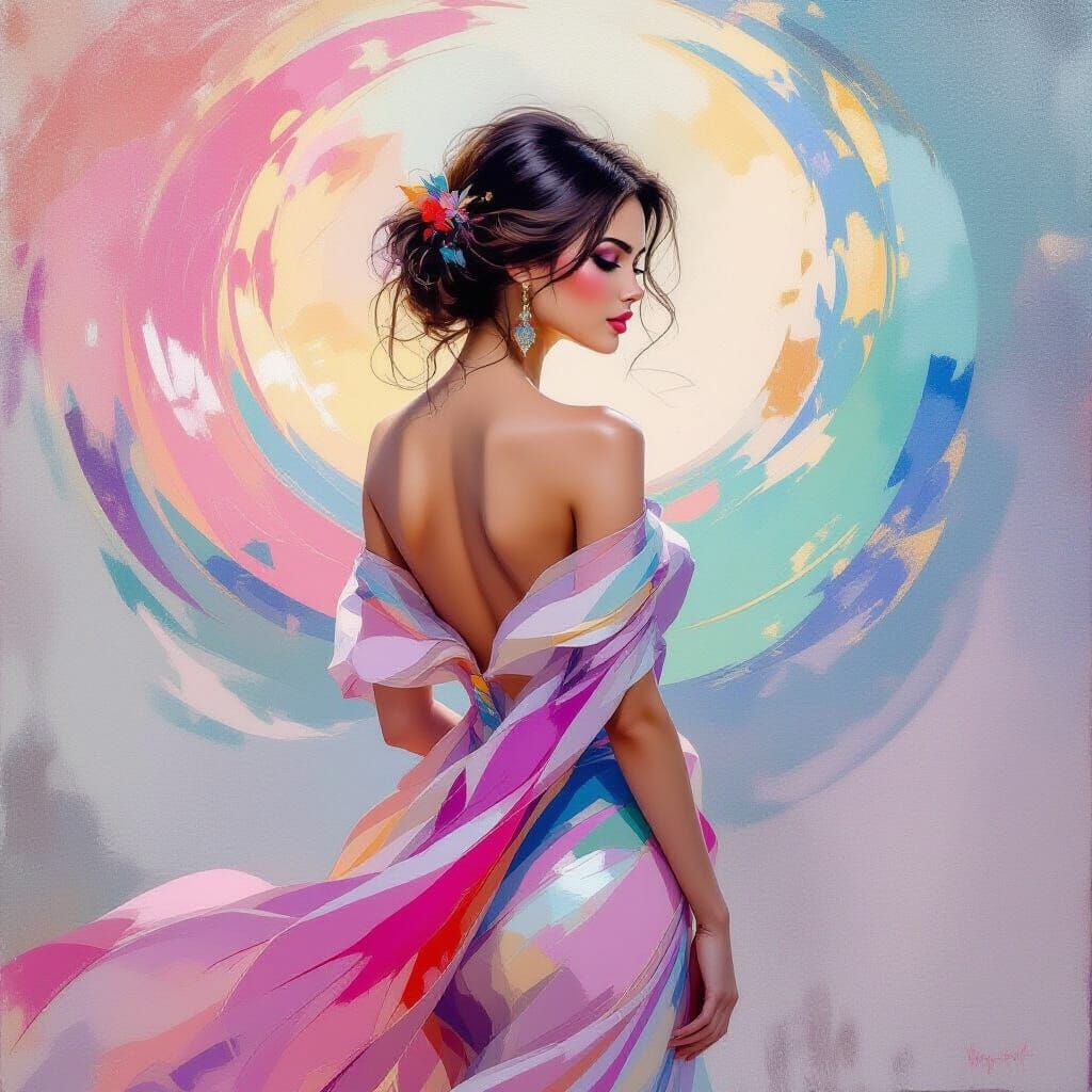 Voluptuous Woman in Dreamlike Abstract Expressionism