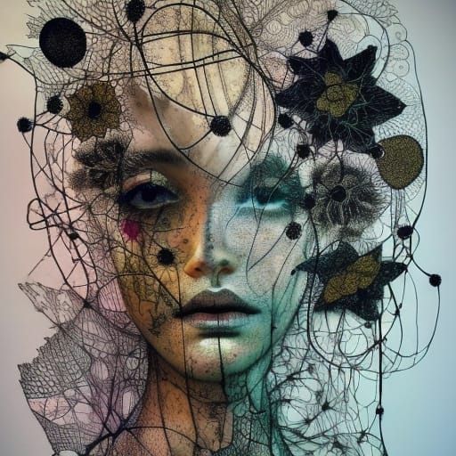 Intricate Textile Art Portrait of a Woman