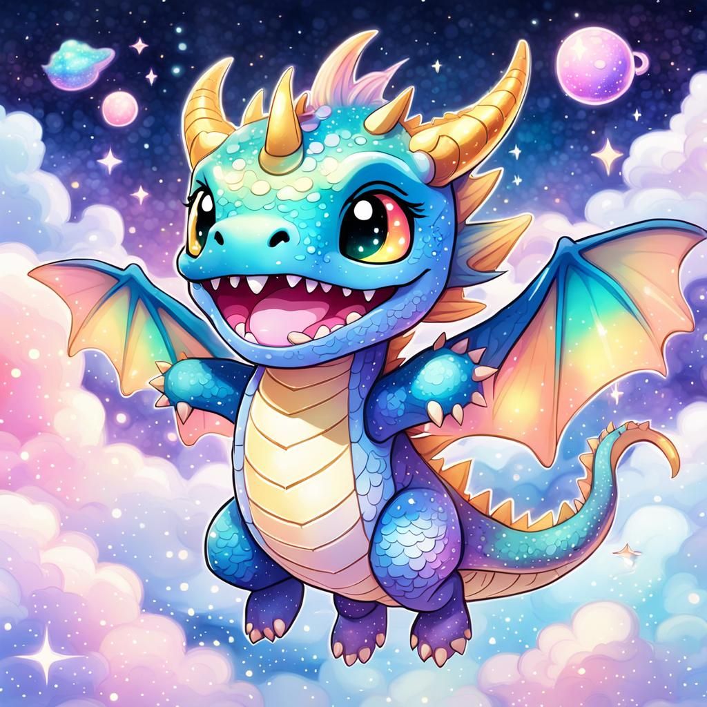 Kawaii Galaxy Dragon in Anime Style