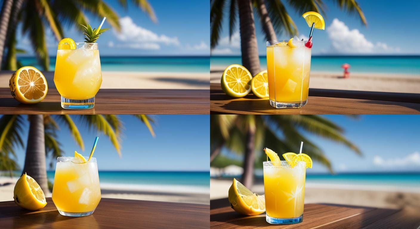 a splashing exotic drink by the beach ,1 oz white rum 1 oz dark rum 1/2
