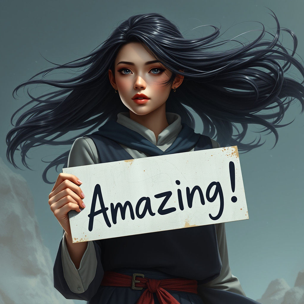Asian Woman with Amazing Sign in Digital Painting