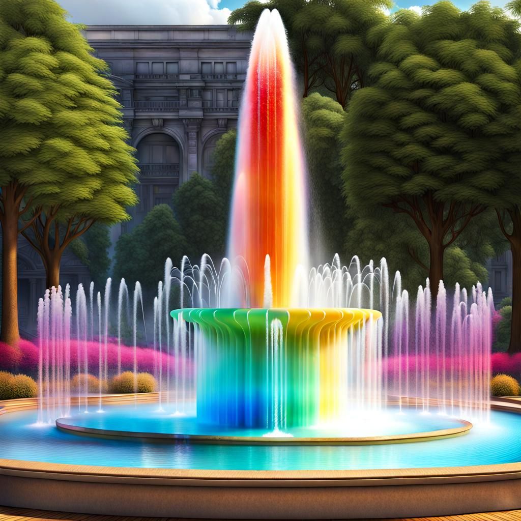 color water fountain, majestic, gigantic, beautiful, mesmerizing
