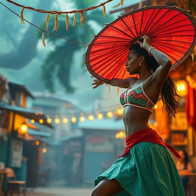 BLACK BRAZILIAN FEMALE PERFORMING CAPOEIRA IN THE FAVELAS OF...