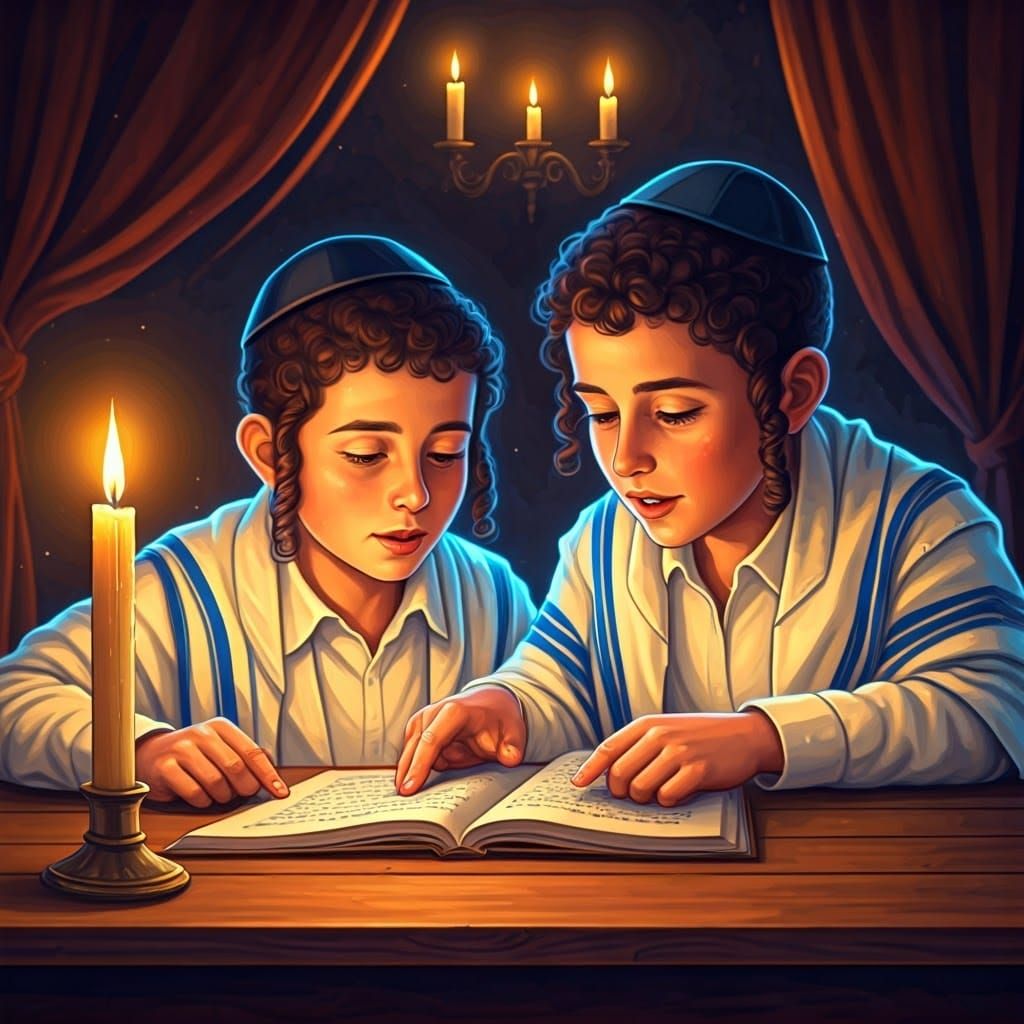 Young Jewish Boy Teaches Torah in a Vibrant Neon Study